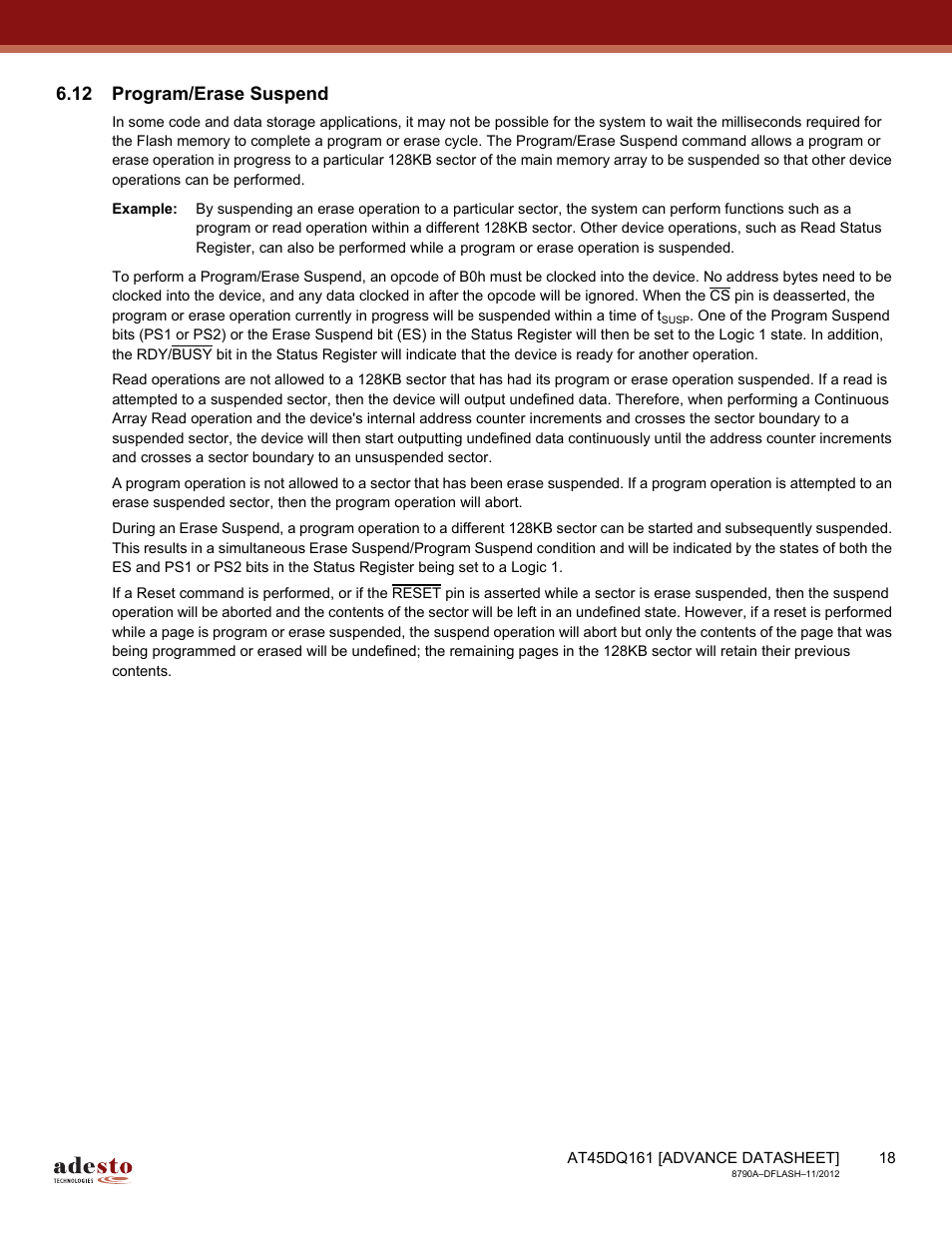 12 program/erase suspend | Rainbow Electronics AT45DQ161 User Manual | Page 18 / 81