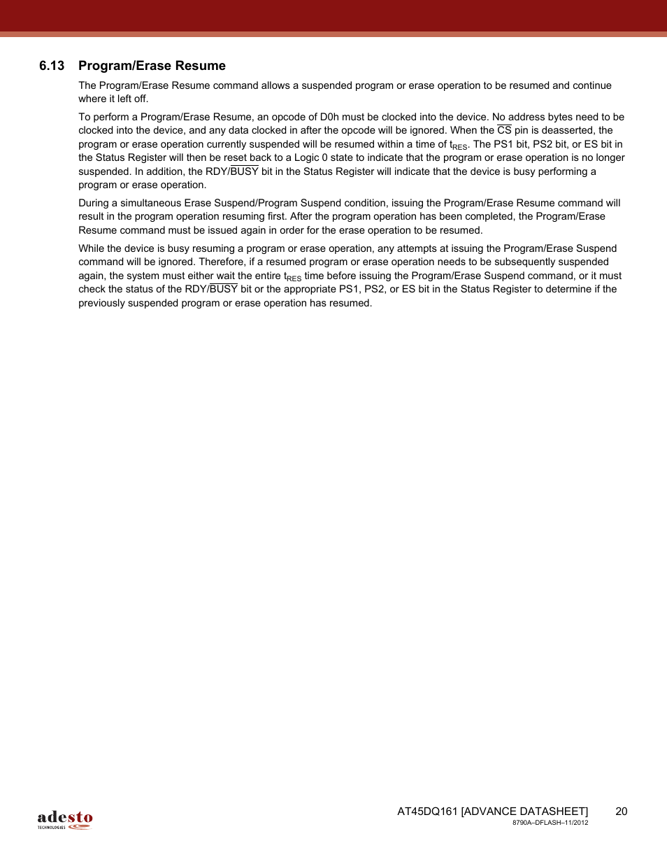 13 program/erase resume | Rainbow Electronics AT45DQ161 User Manual | Page 20 / 81