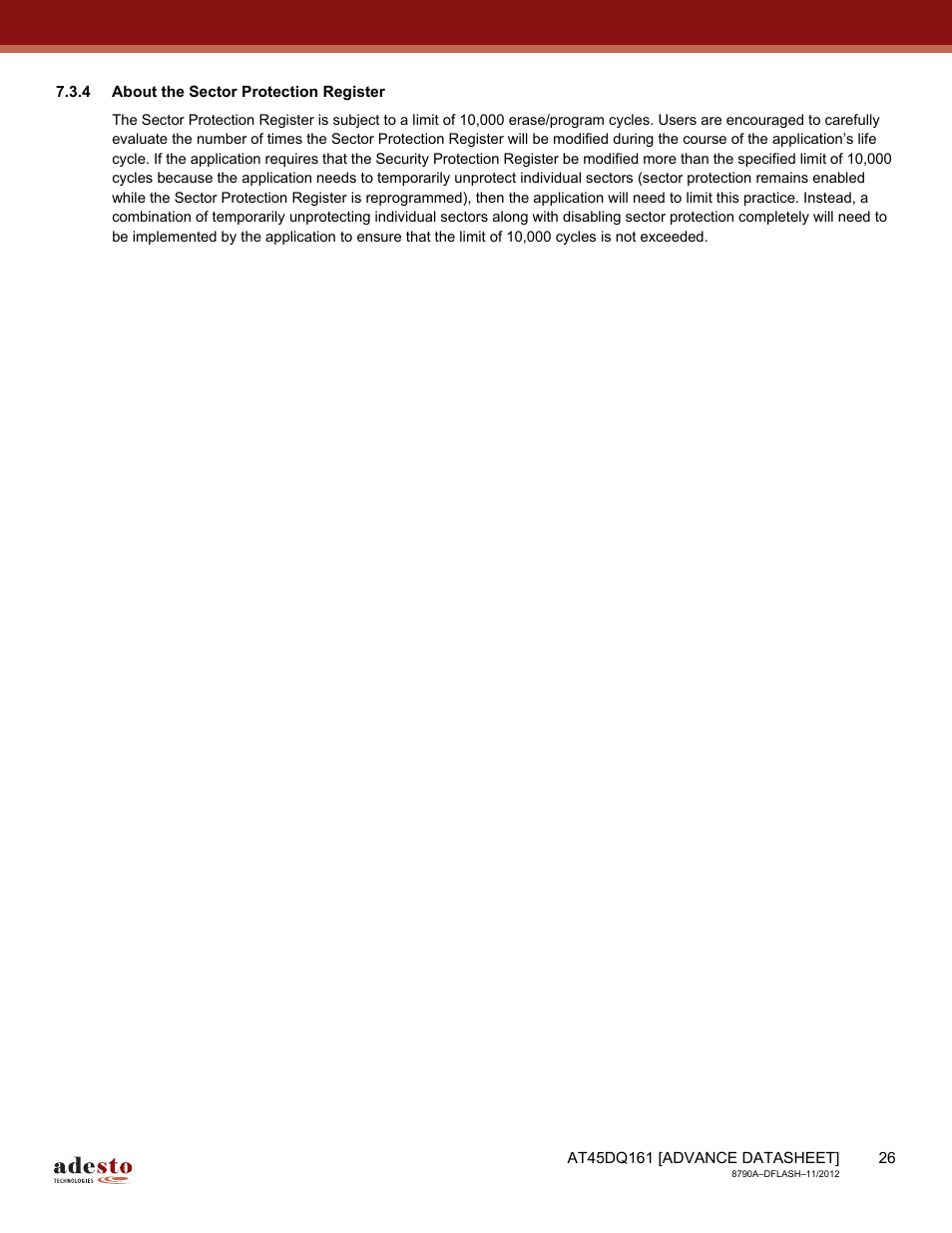 4 about the sector protection register | Rainbow Electronics AT45DQ161 User Manual | Page 26 / 81