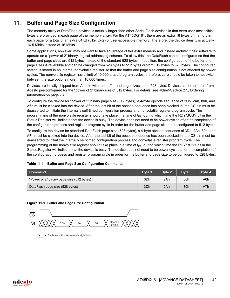 Buffer and page size configuration | Rainbow Electronics AT45DQ161 User Manual | Page 42 / 81
