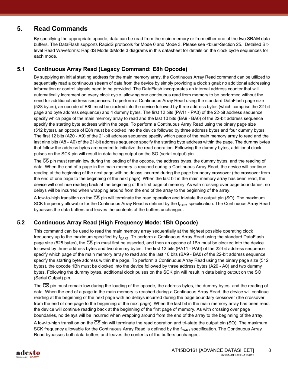 Read commands | Rainbow Electronics AT45DQ161 User Manual | Page 8 / 81