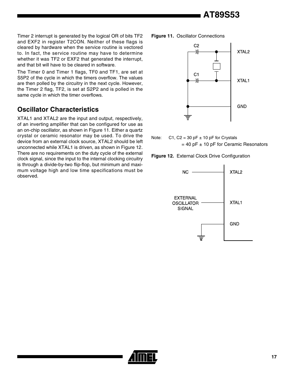 Oscillator characteristics, At89s53 | Rainbow Electronics AT89S53 User Manual | Page 17 / 33