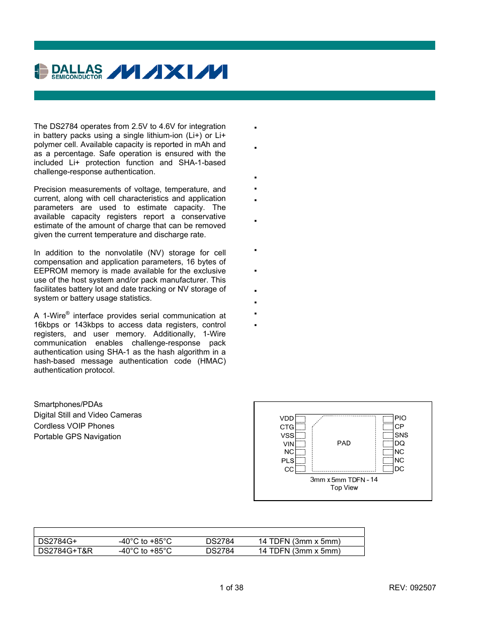Rainbow Electronics DS2784 User Manual | 38 pages