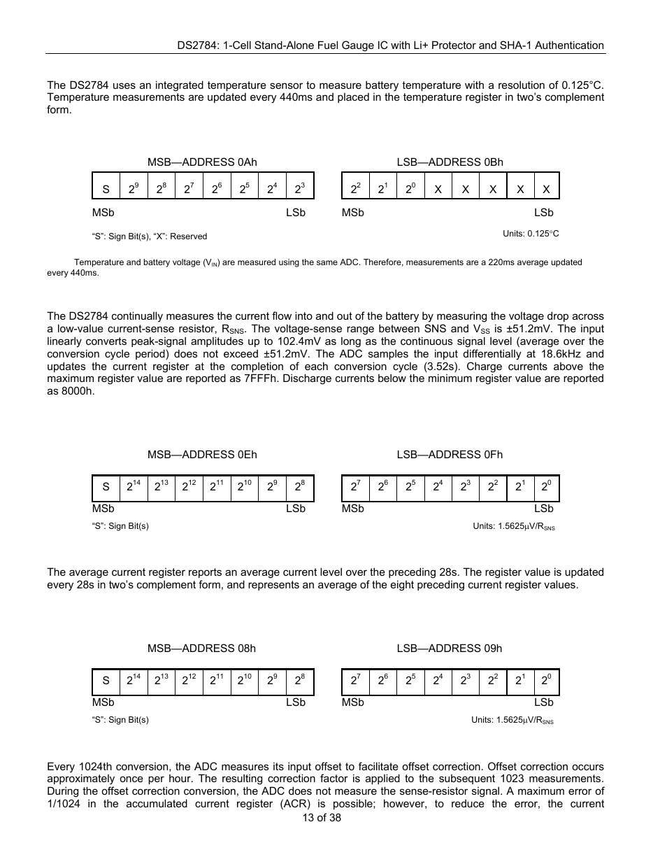Temperature measurement, Current measurement | Rainbow Electronics DS2784 User Manual | Page 13 / 38