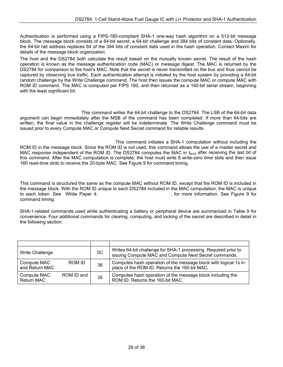 Authentication, Ds2784 authentication commands | Rainbow Electronics DS2784 User Manual | Page 29 / 38