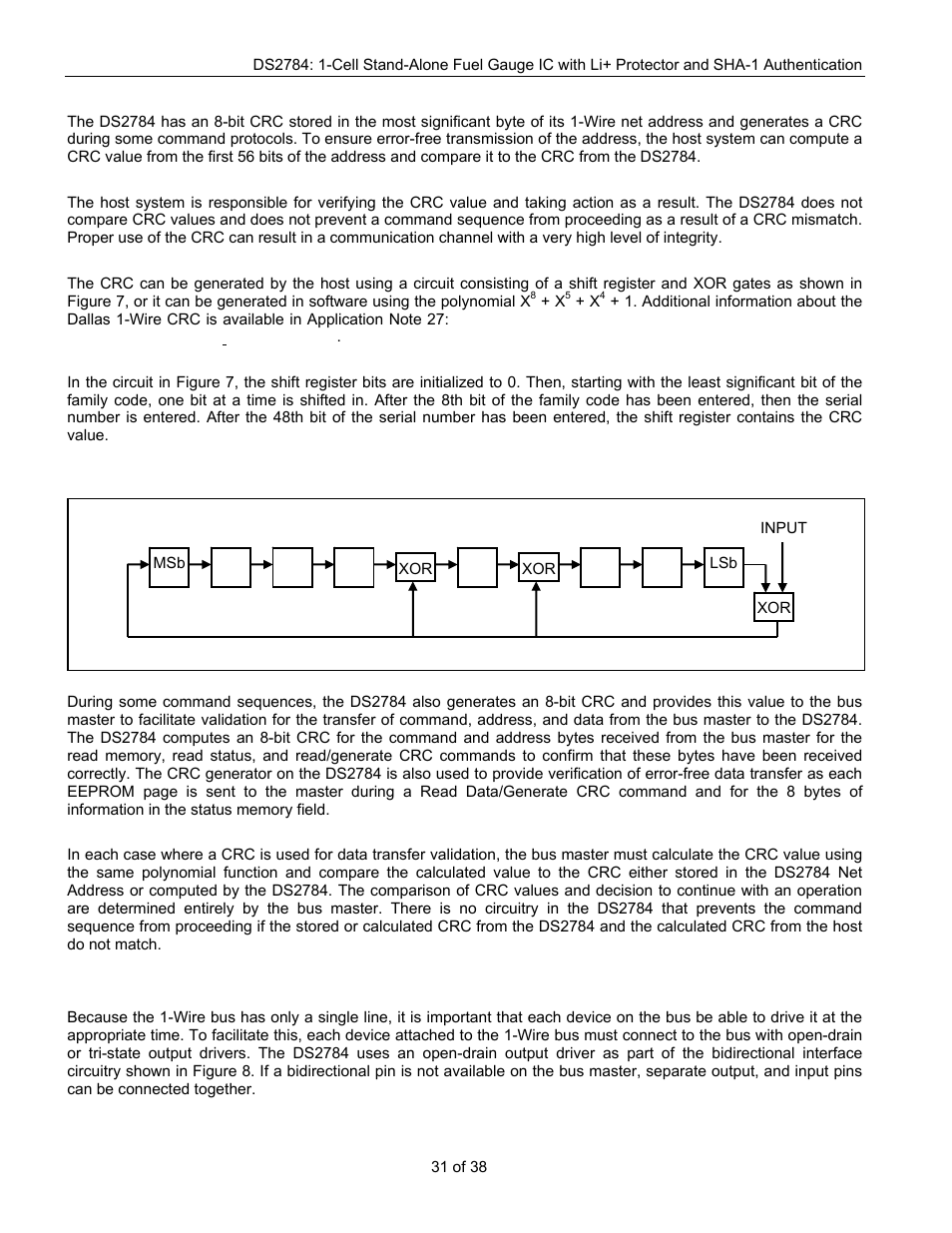 Crc generation, Hardware configuration | Rainbow Electronics DS2784 User Manual | Page 31 / 38