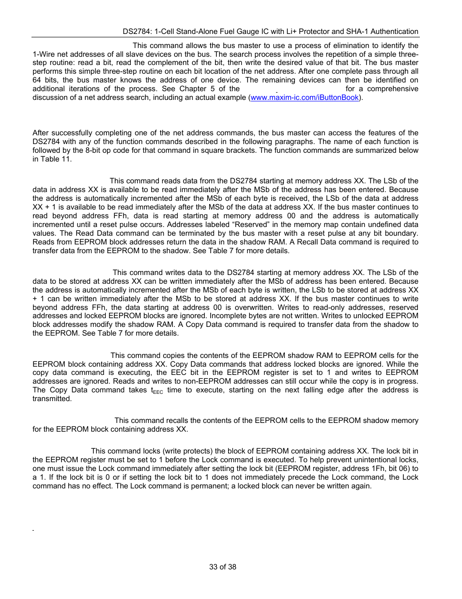 Function commands | Rainbow Electronics DS2784 User Manual | Page 33 / 38