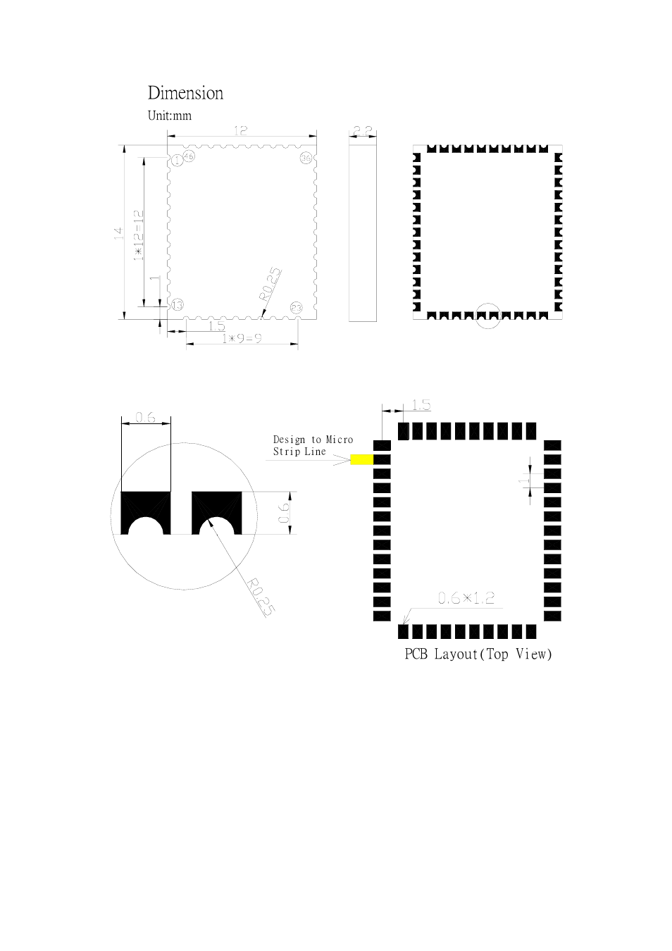 Dimension, Top view bottom view | Rainbow Electronics BTM -140 User Manual | Page 5 / 6