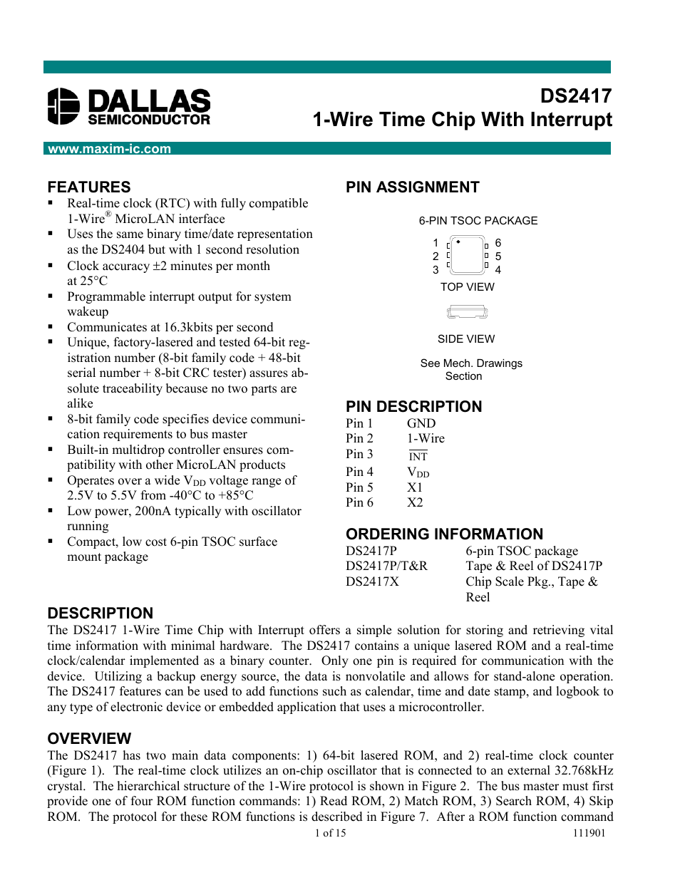 Rainbow Electronics DS2417 User Manual | 15 pages