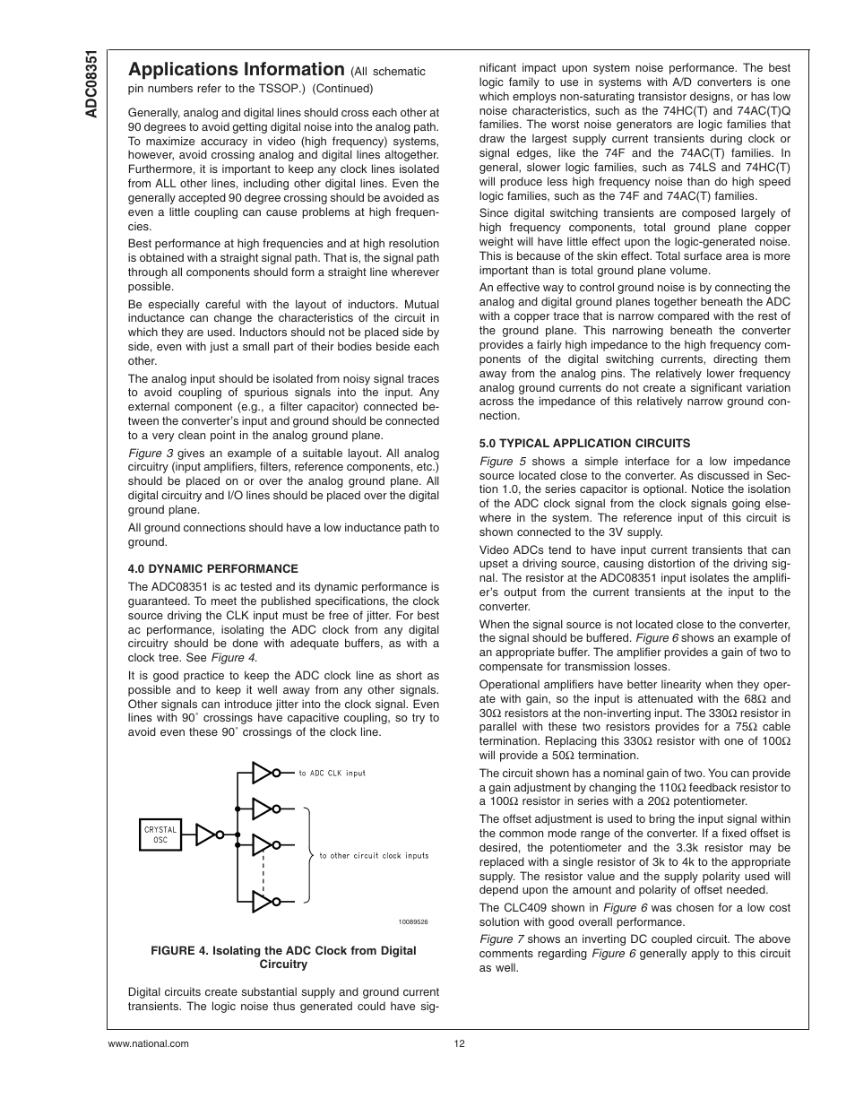 0 dynamic performance, 0 typical application circuits, Applications information | Rainbow Electronics ADC08351 User Manual | Page 12 / 17