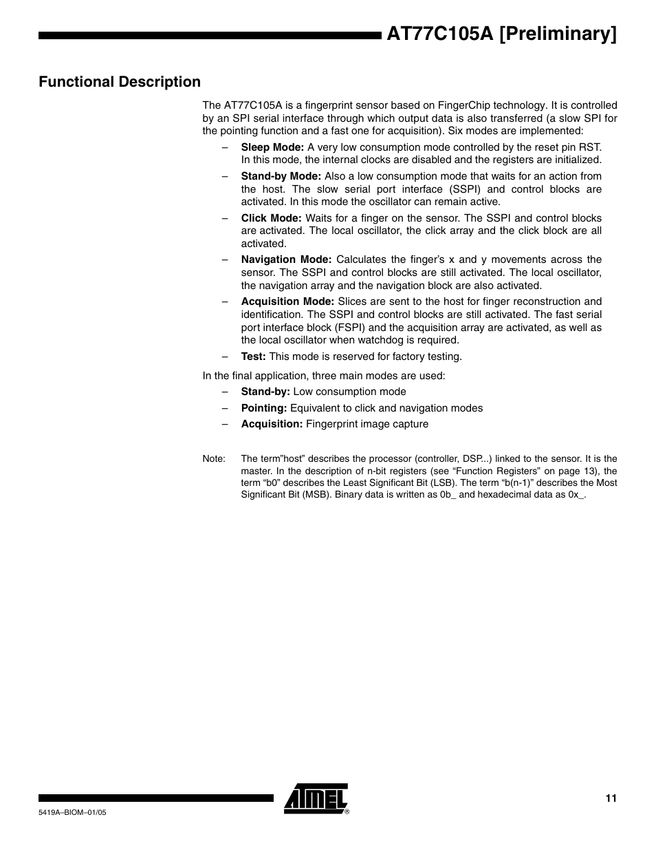 Functional description | Rainbow Electronics AT77C105A User Manual | Page 11 / 39