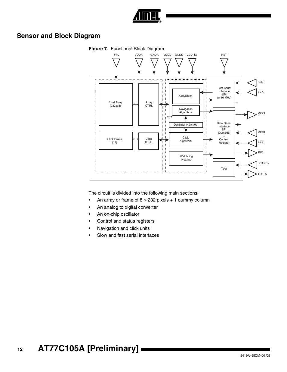 Sensor and block diagram | Rainbow Electronics AT77C105A User Manual | Page 12 / 39