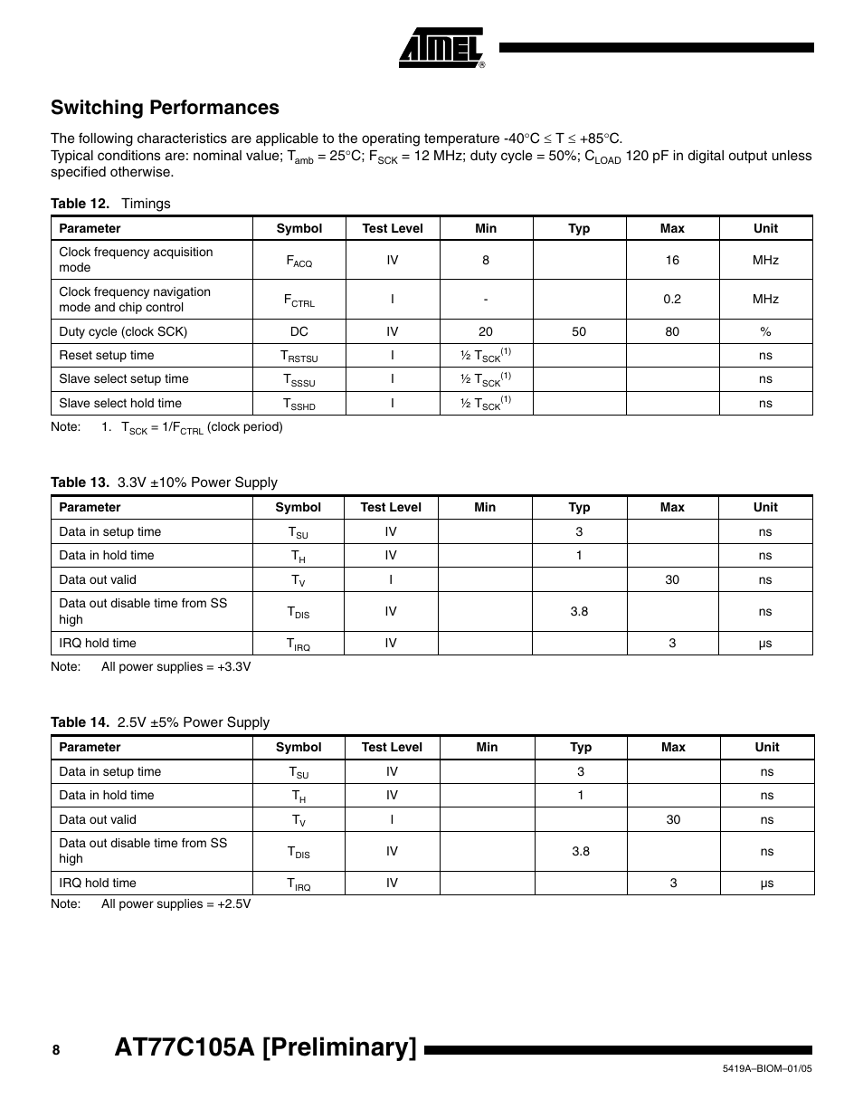 Switching performances | Rainbow Electronics AT77C105A User Manual | Page 8 / 39