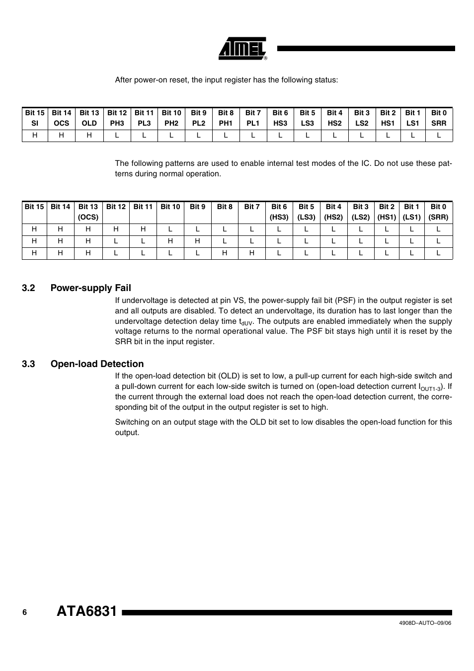 Ata6831, 2 power-supply fail, 3 open-load detection | Rainbow Electronics ATA6831 User Manual | Page 6 / 17