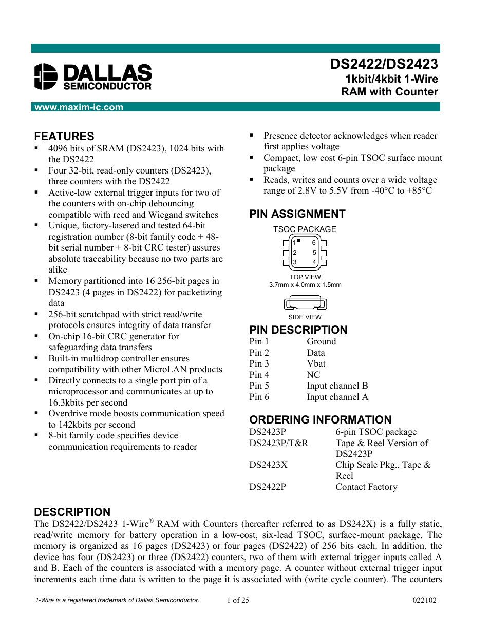 Rainbow Electronics DS2422 User Manual | 25 pages