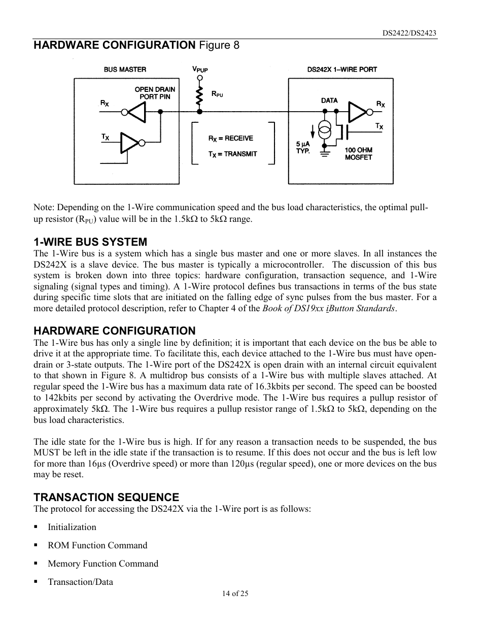 Hardware configuration figure 8, Wire bus system, Hardware configuration | Transaction sequence | Rainbow Electronics DS2422 User Manual | Page 14 / 25