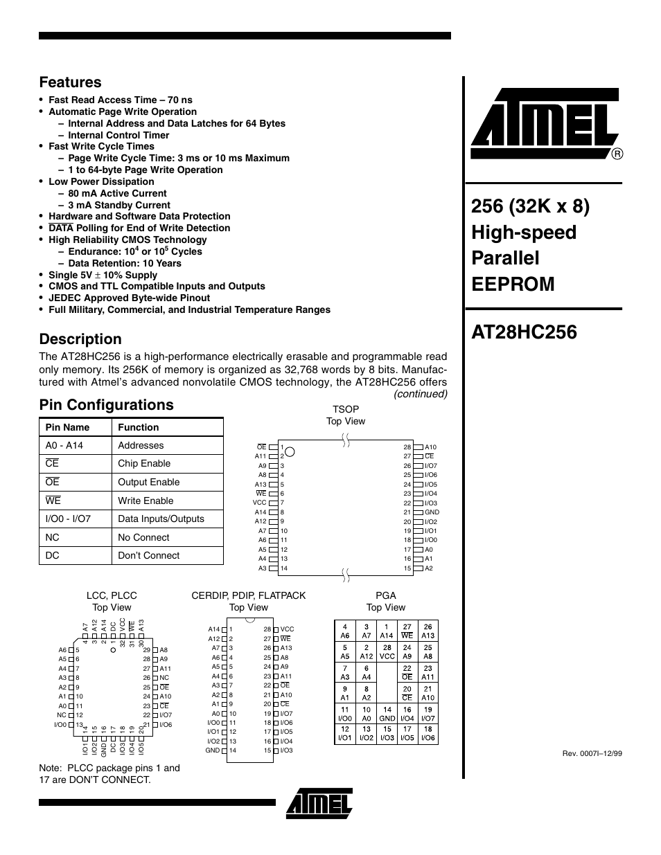 Rainbow Electronics AT28HC256 User Manual | 16 pages