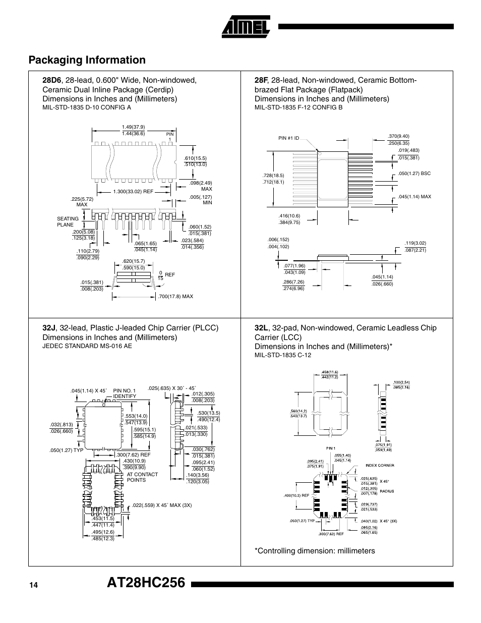 Packaging information | Rainbow Electronics AT28HC256 User Manual | Page 14 / 16