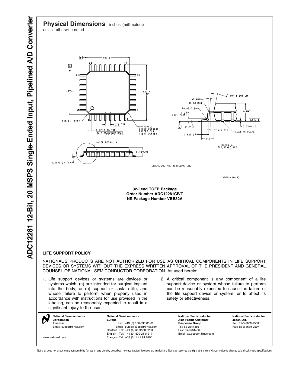 Physical dimensions | Rainbow Electronics ADC12281 User Manual | Page 16 / 16