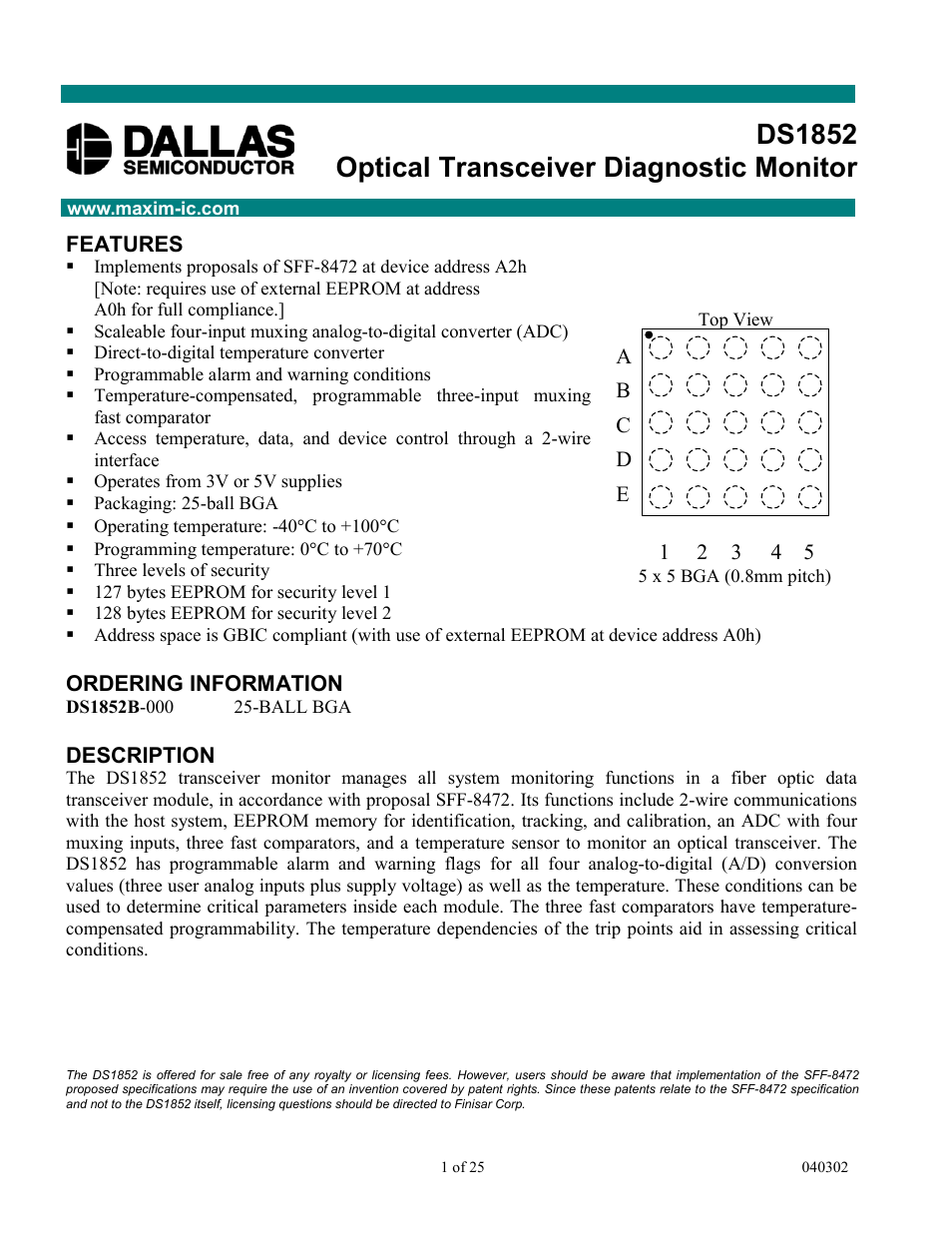 Rainbow Electronics DS1852 User Manual | 25 pages