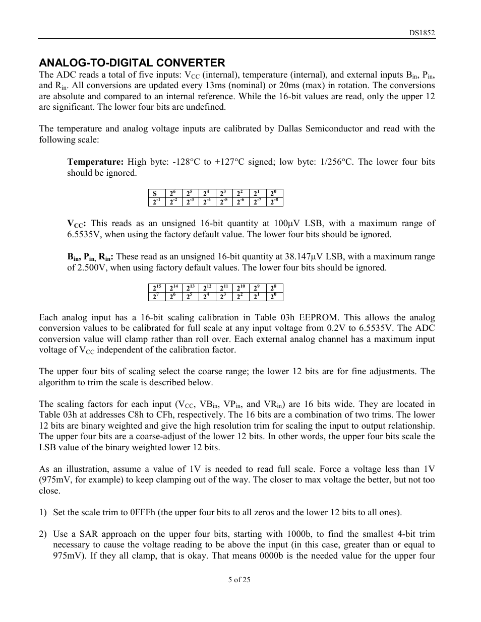 Analog-to-digital converter, The adc reads a total of five inputs: v, And r | And vr | Rainbow Electronics DS1852 User Manual | Page 5 / 25