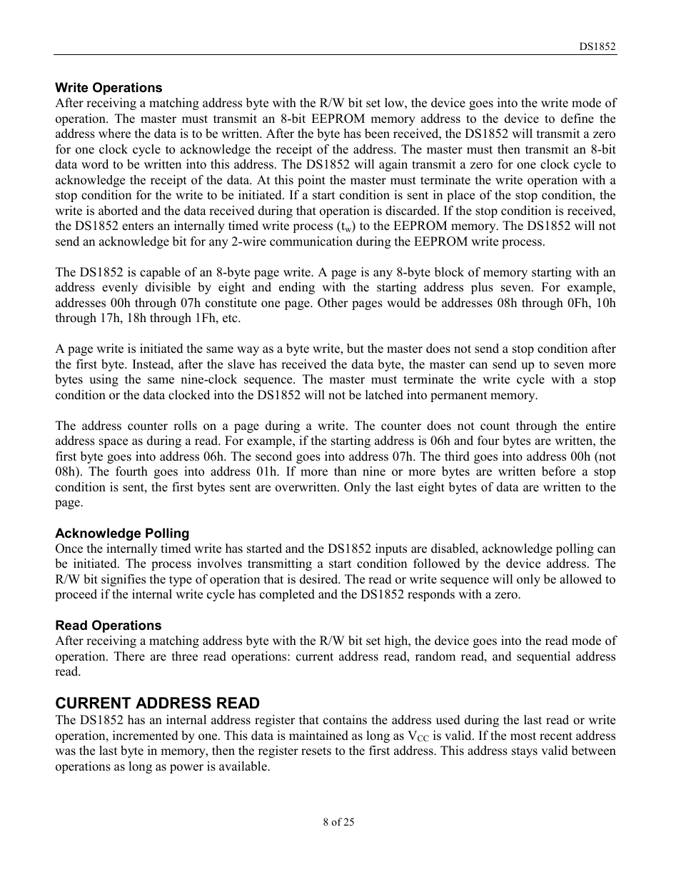 Current address read | Rainbow Electronics DS1852 User Manual | Page 8 / 25