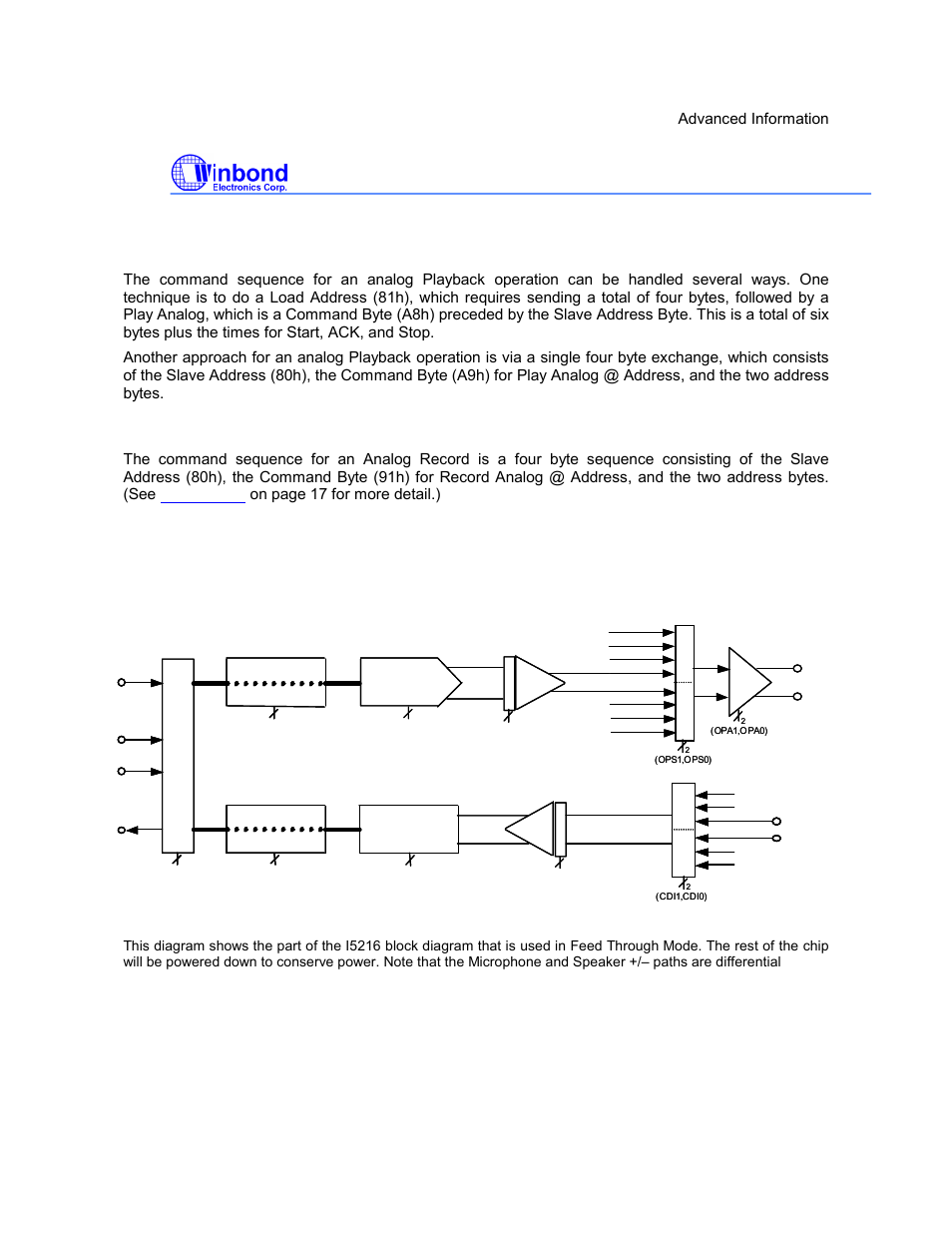 I5216 series, Preliminary, Playback mode | Record mode, Feed through mode | Rainbow Electronics ISD5216 User Manual | Page 26 / 83