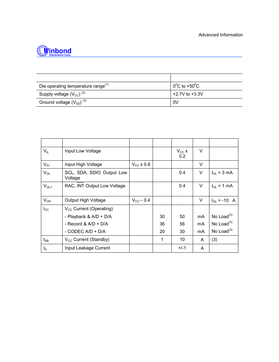 I5216 series, Preliminary, General parameters | Rainbow Electronics ISD5216 User Manual | Page 54 / 83