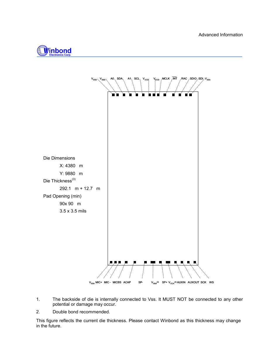 I5216 series, Preliminary, I5216 series bonding physical layout | Unpackaged die), I5216 | Rainbow Electronics ISD5216 User Manual | Page 81 / 83
