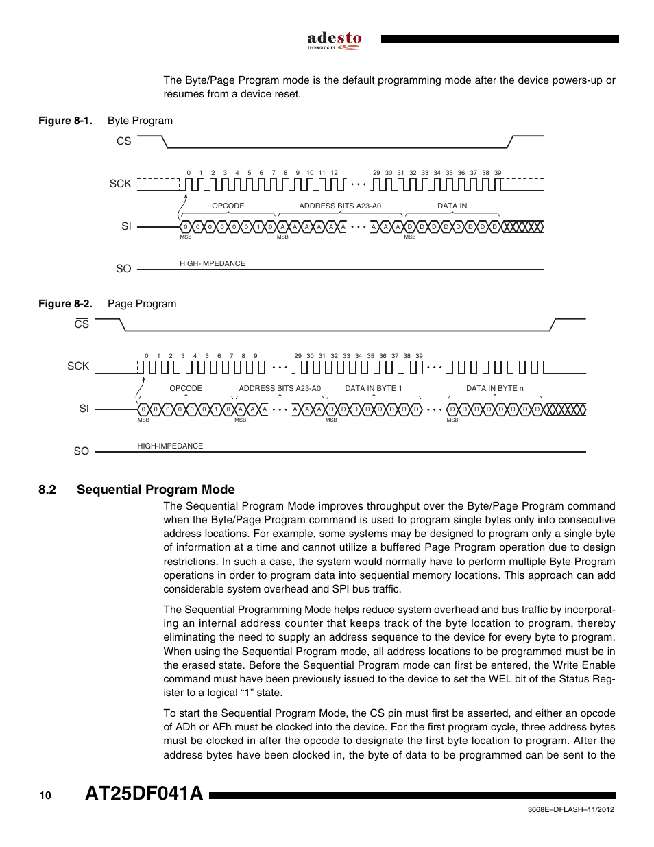 2 sequential program mode, Sck cs si so | Rainbow Electronics AT25DF041A User Manual | Page 10 / 41