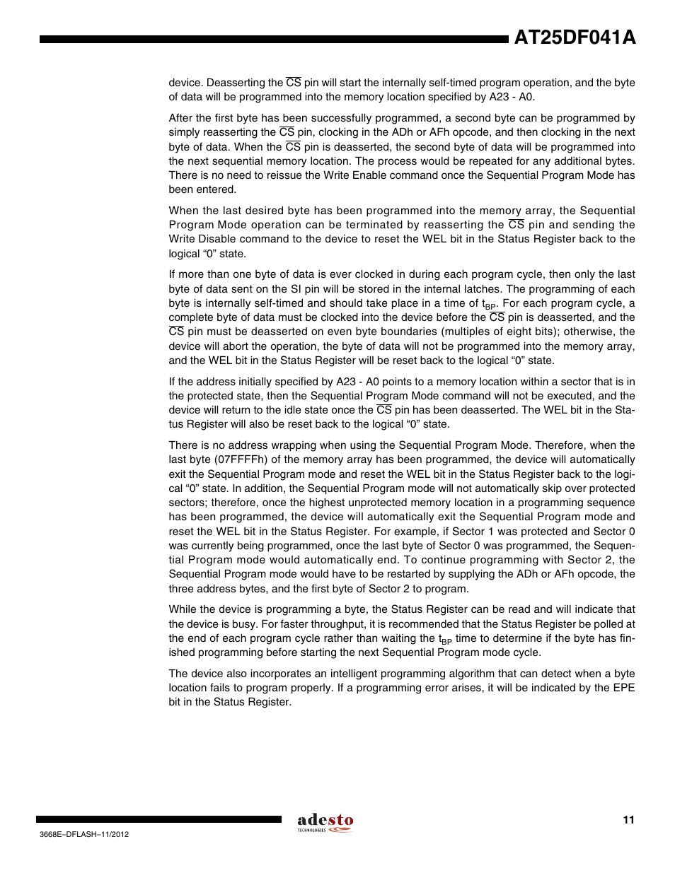 Rainbow Electronics AT25DF041A User Manual | Page 11 / 41