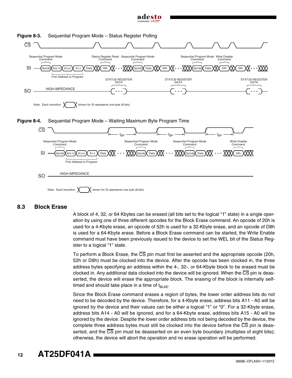 3 block erase, Cs si so | Rainbow Electronics AT25DF041A User Manual | Page 12 / 41