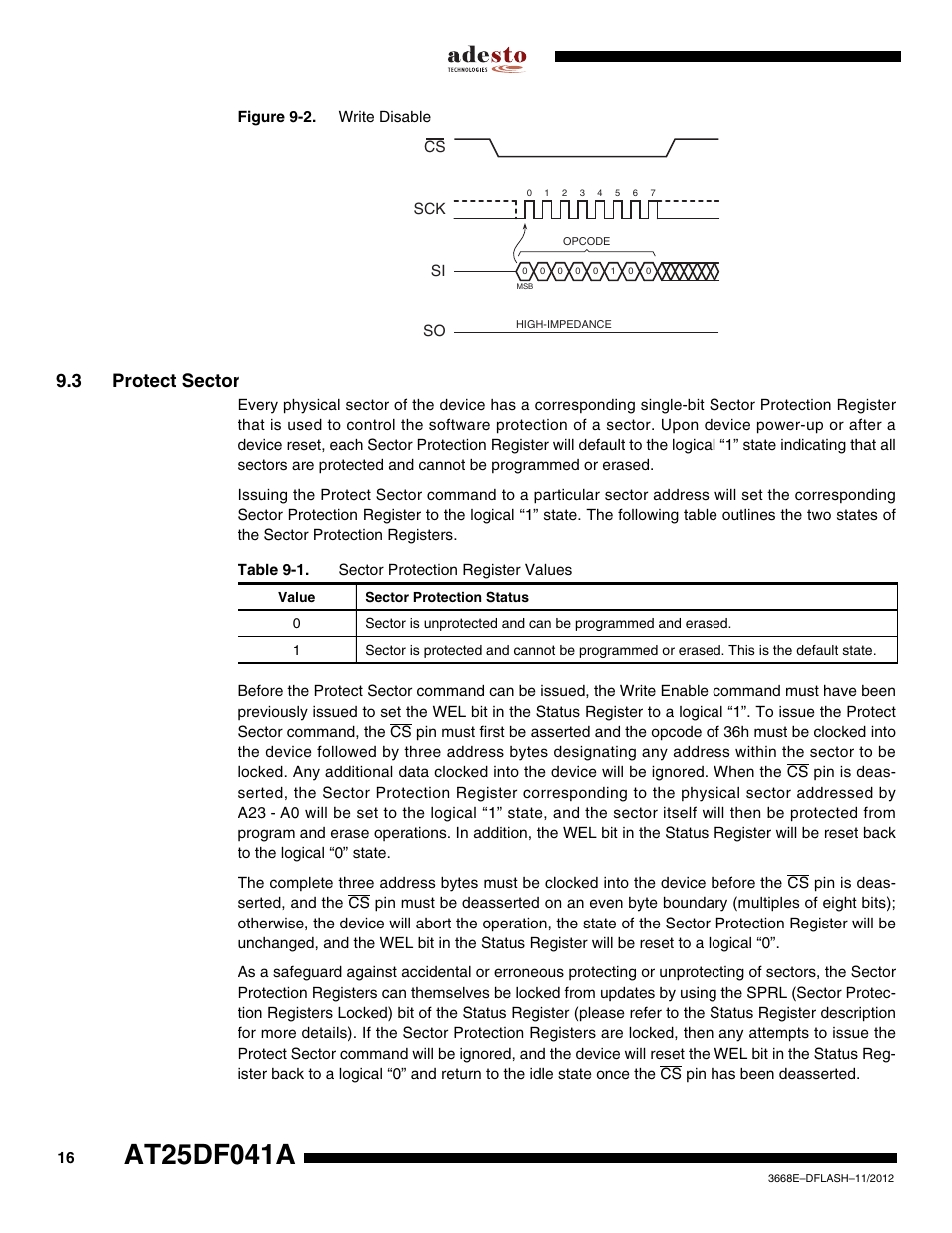3 protect sector, Protect sector” on | Rainbow Electronics AT25DF041A User Manual | Page 16 / 41