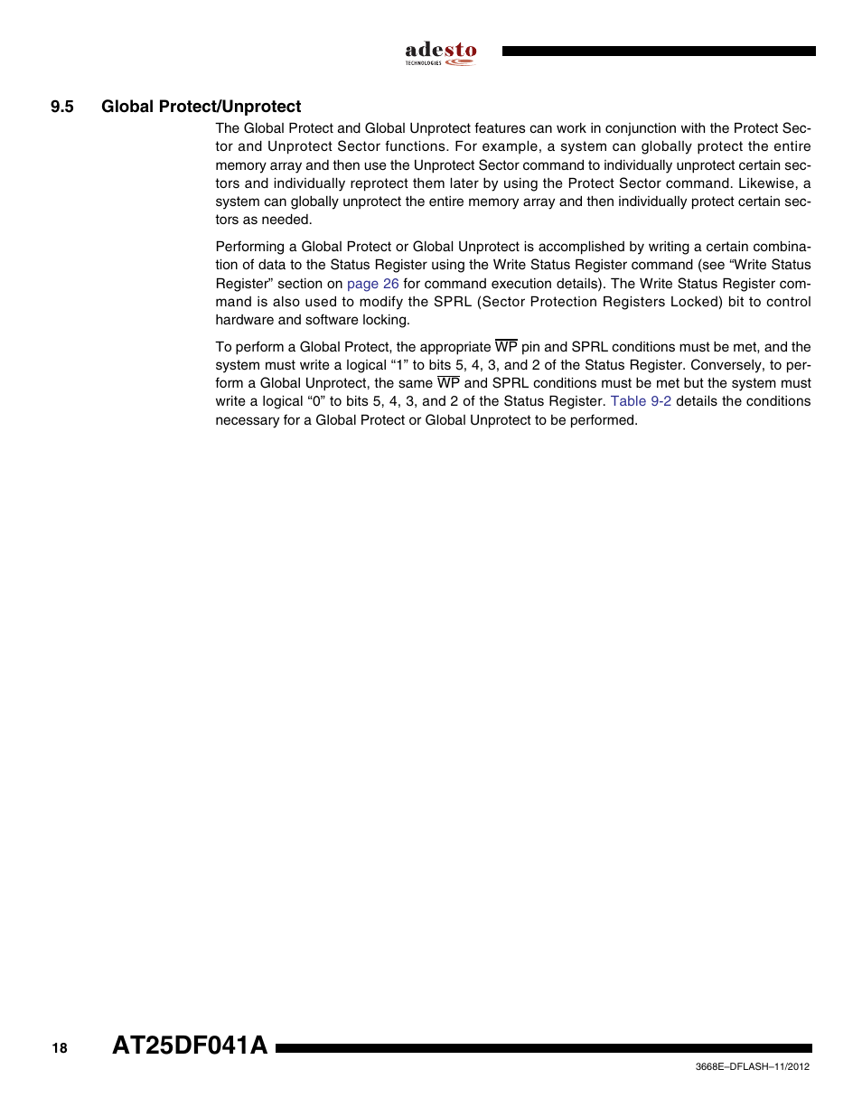 5 global protect/unprotect | Rainbow Electronics AT25DF041A User Manual | Page 18 / 41