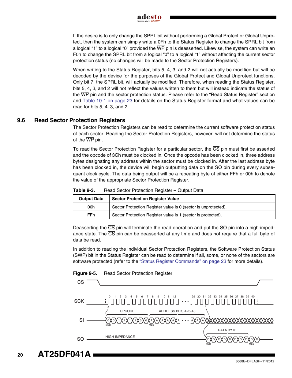 6 read sector protection registers, Sck cs si so | Rainbow Electronics AT25DF041A User Manual | Page 20 / 41