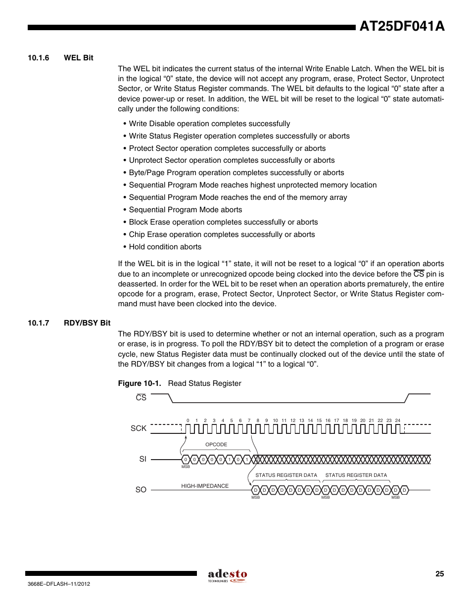 6 wel bit, 7 rdy/bsy bit | Rainbow Electronics AT25DF041A User Manual | Page 25 / 41