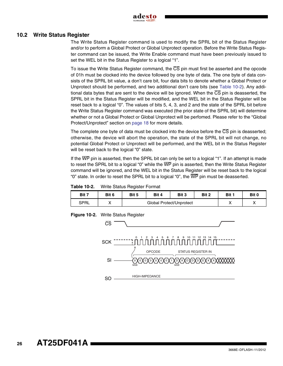 2 write status register | Rainbow Electronics AT25DF041A User Manual | Page 26 / 41