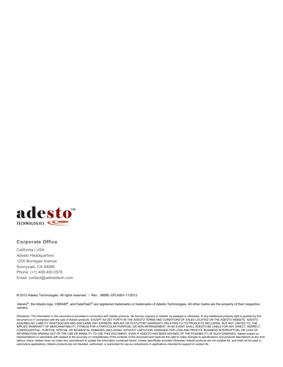 Corporate office | Rainbow Electronics AT25DF041A User Manual | Page 41 / 41