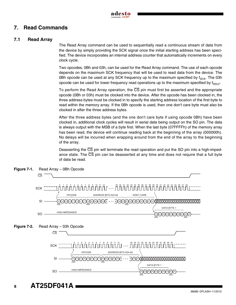 Read commands, 1 read array, Sck cs si so | Rainbow Electronics AT25DF041A User Manual | Page 8 / 41