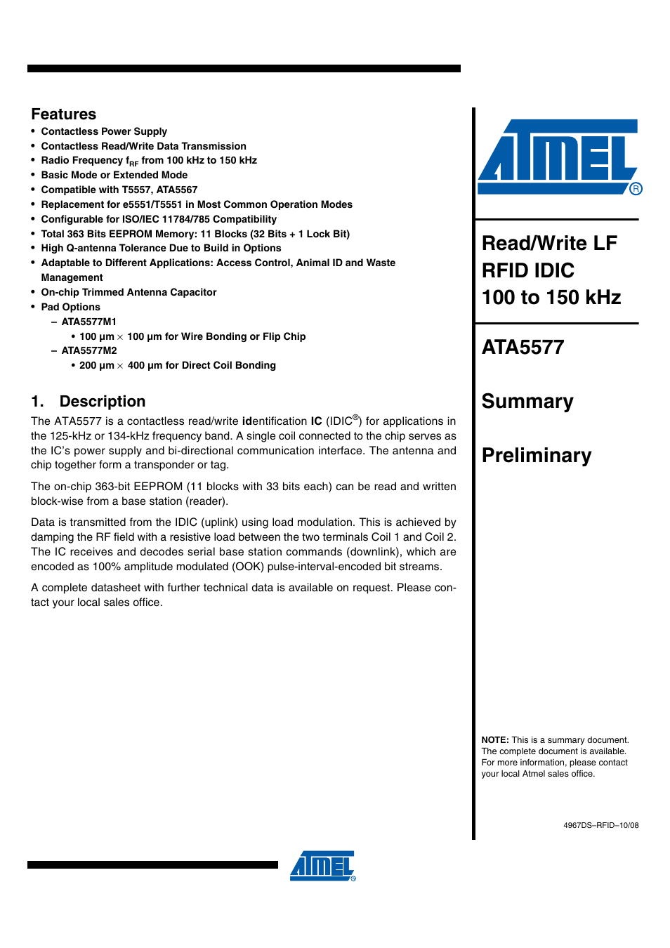 Rainbow Electronics ATA5577 User Manual | 8 pages