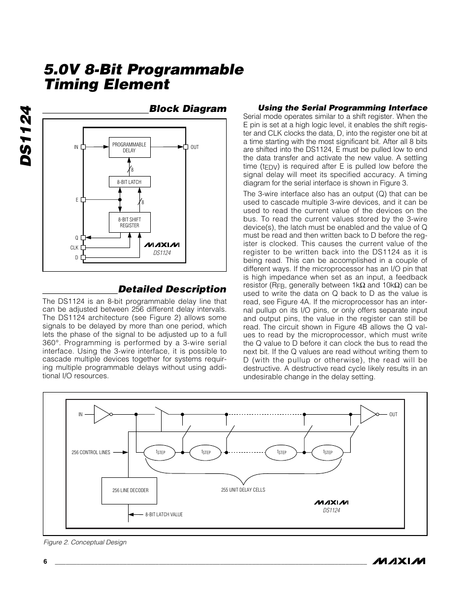 Ds1124, 0v 8-bit programmable timing element, Detailed description | Block diagram, Using the serial programming interface | Rainbow Electronics DS1124 User Manual | Page 6 / 9