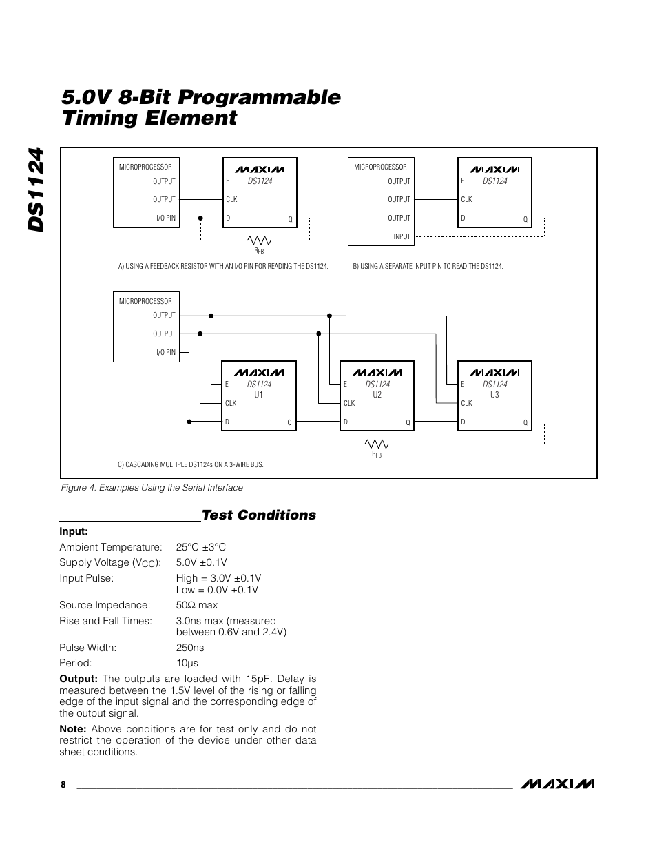 Ds1124, 0v 8-bit programmable timing element, Test conditions | Rainbow Electronics DS1124 User Manual | Page 8 / 9