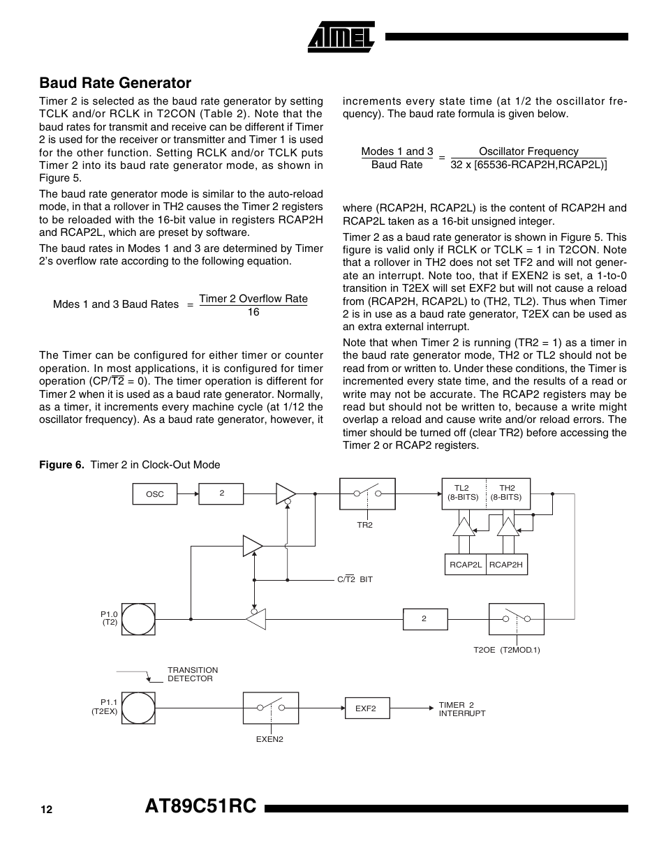 Baud rate generator, At89c51rc | Rainbow Electronics AT89C51RC User Manual | Page 12 / 25