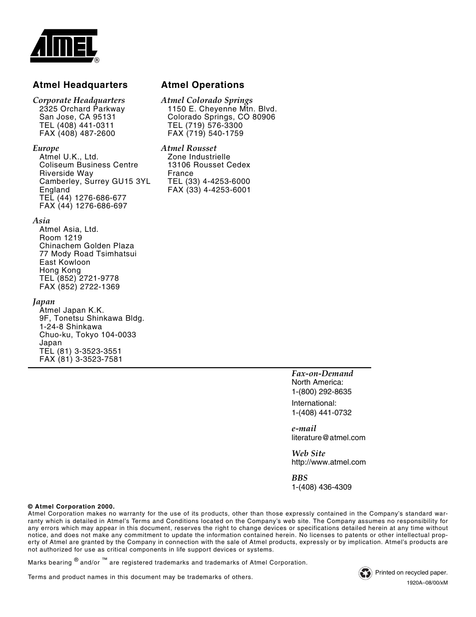 Rainbow Electronics AT89C51RC User Manual | Page 25 / 25