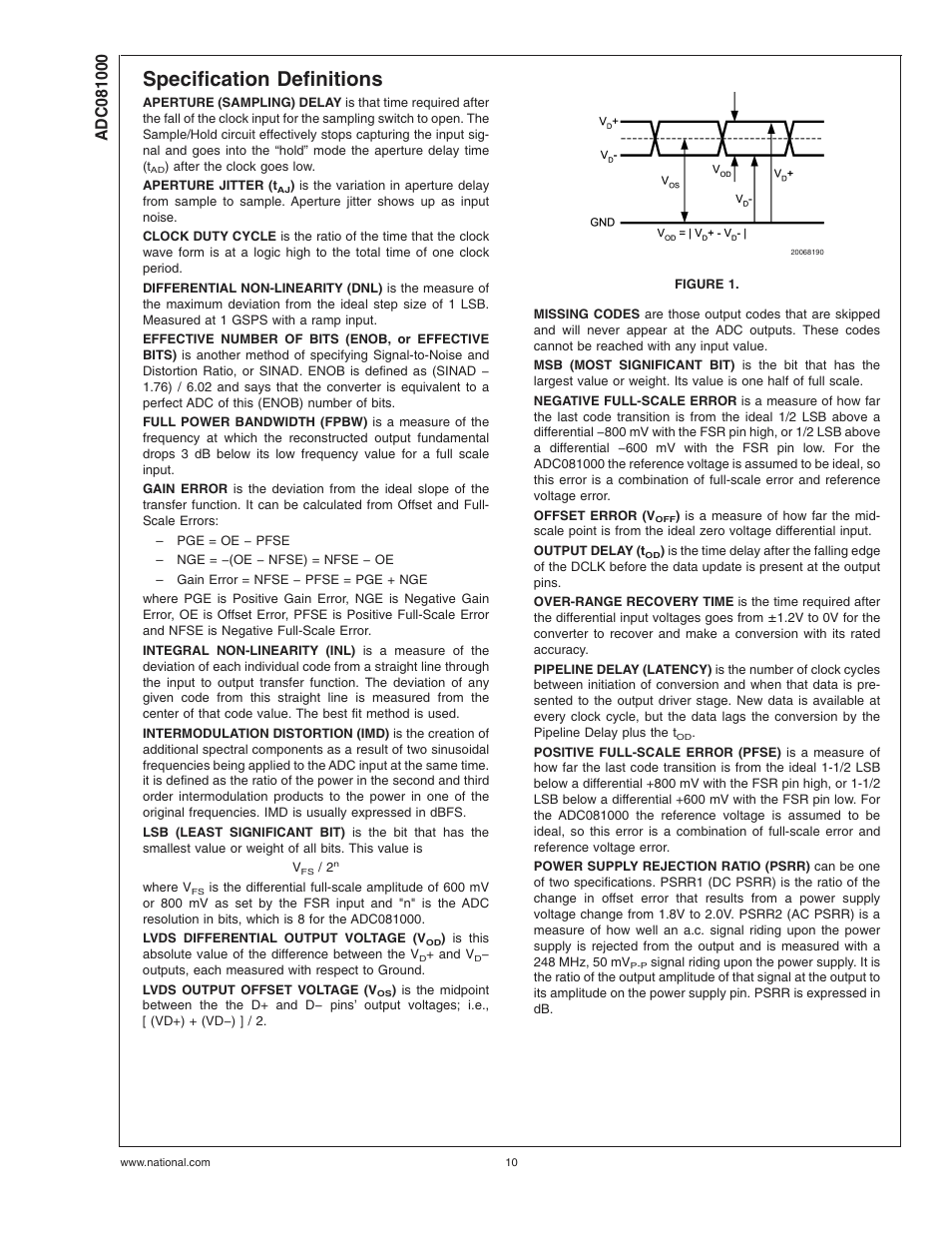 Specification definitions, Figure 1 | Rainbow Electronics ADC081000 User Manual | Page 10 / 29