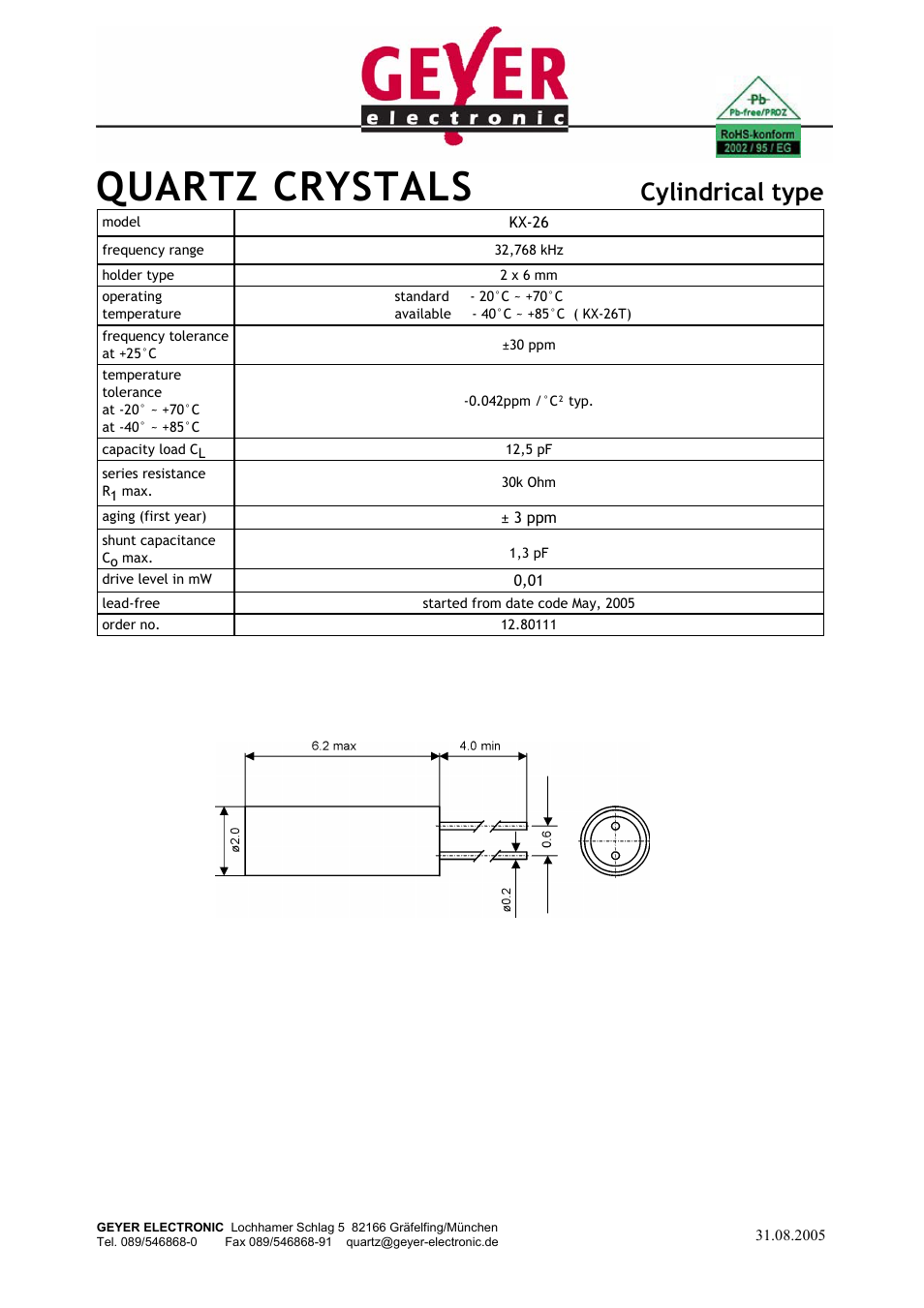 Rainbow Electronics KX-26 User Manual | 1 page