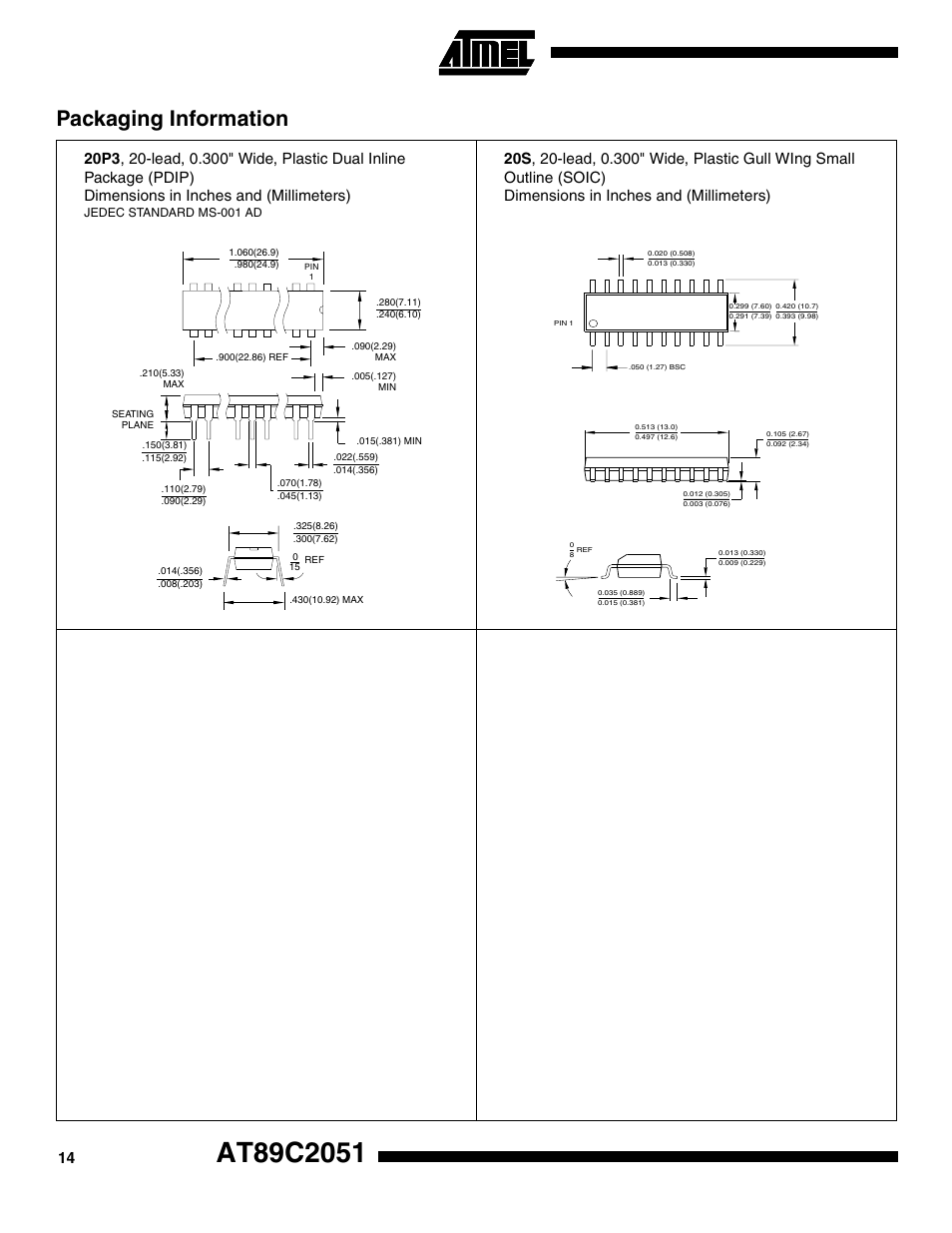 Packaging information | Rainbow Electronics АТ89С2051 User Manual | Page 14 / 15