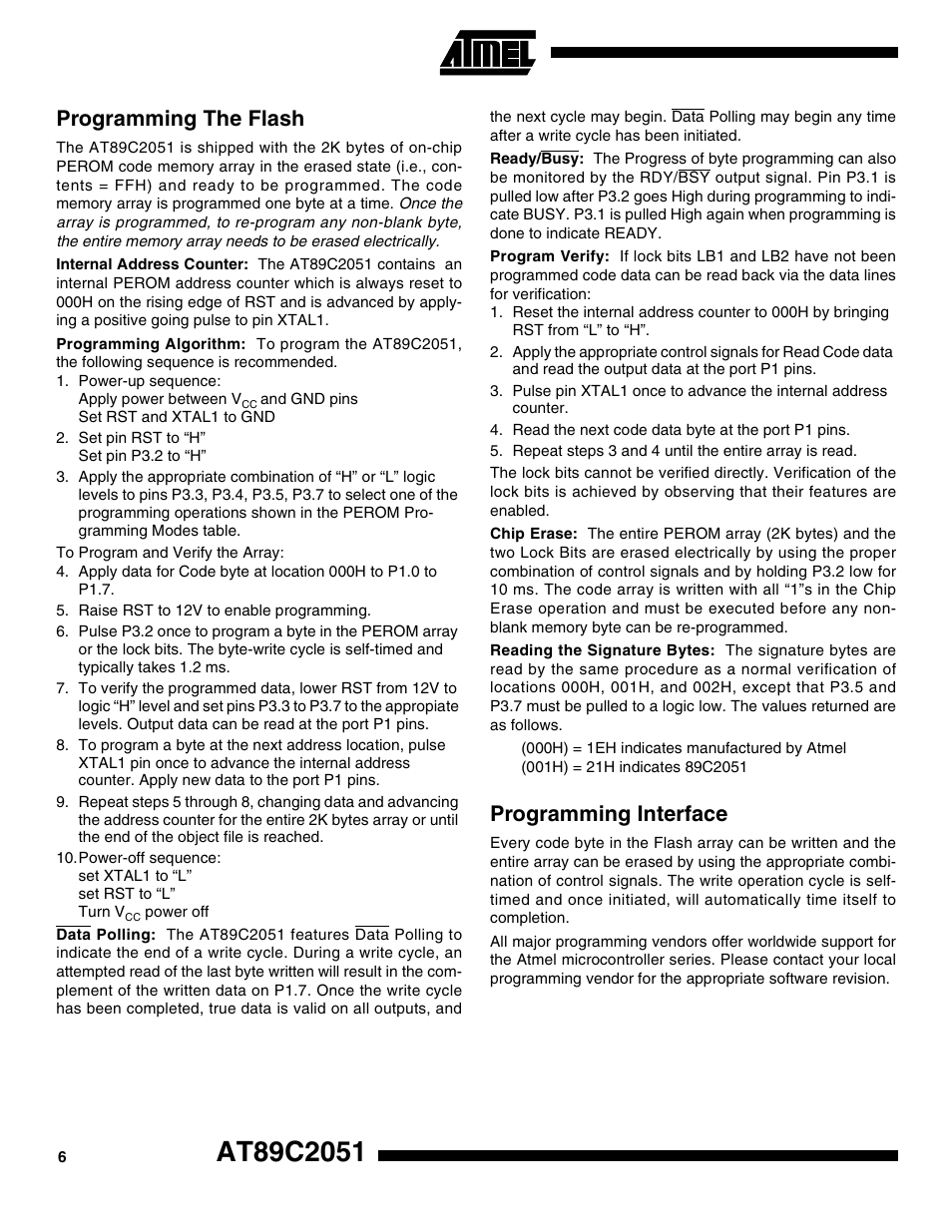 Programming the flash, Programming interface | Rainbow Electronics АТ89С2051 User Manual | Page 6 / 15