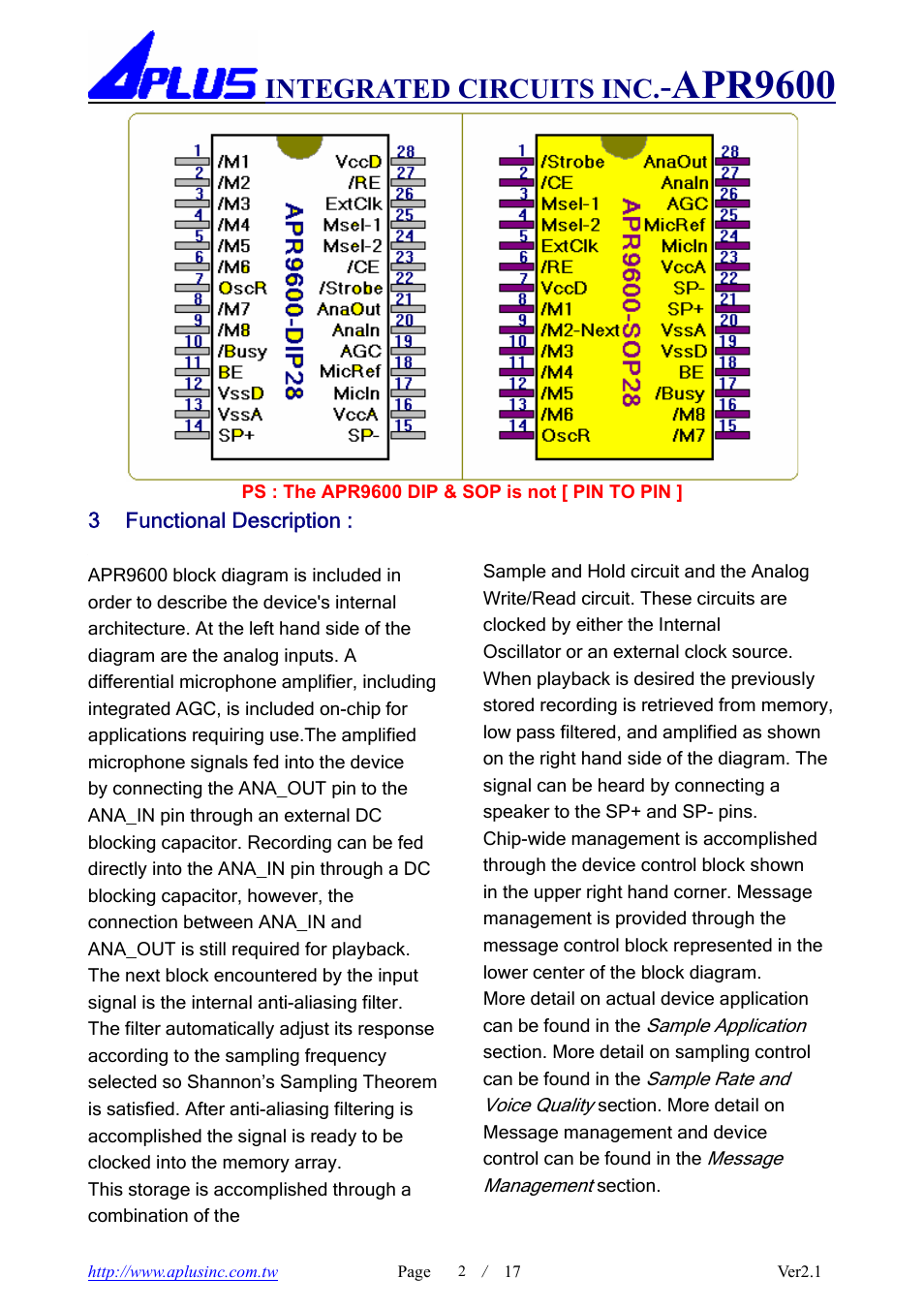 Apr9600, Integrated circuits inc | Rainbow Electronics APR9600 User Manual | Page 2 / 17