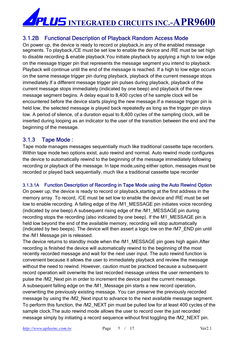 Apr9600, Integrated circuits inc | Rainbow Electronics APR9600 User Manual | Page 5 / 17